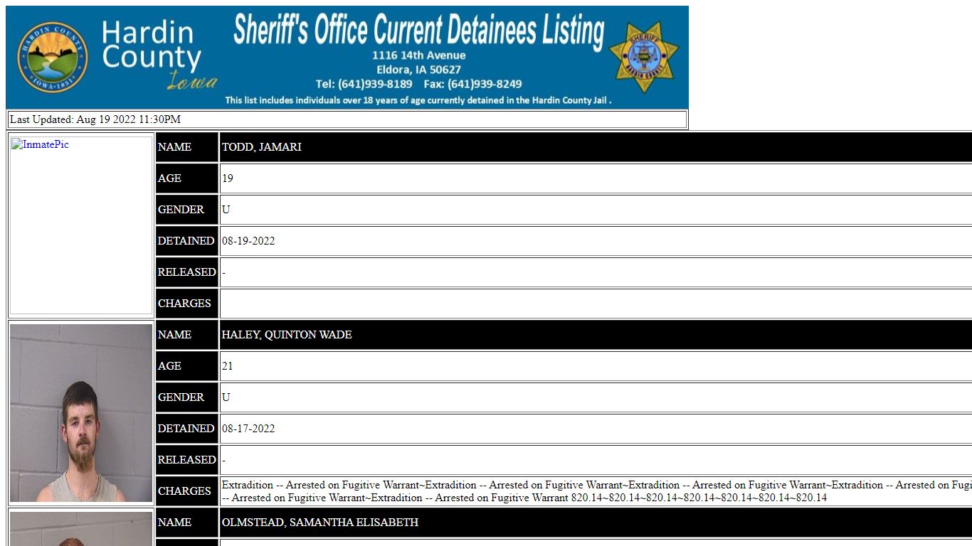 Hardin County Current Detainees